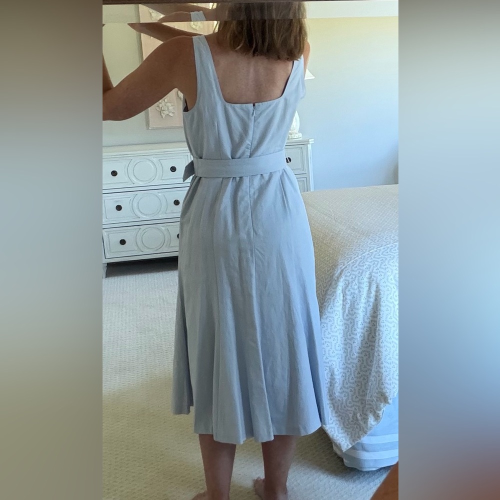 Ann Taylor size 6 Light Blue Belted Square-Neck Midi Dress - Picture 2 of 5